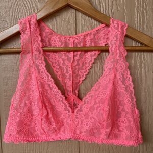 Victoria's Secret Bright Pink Orange Lace Racerback Bralette size L